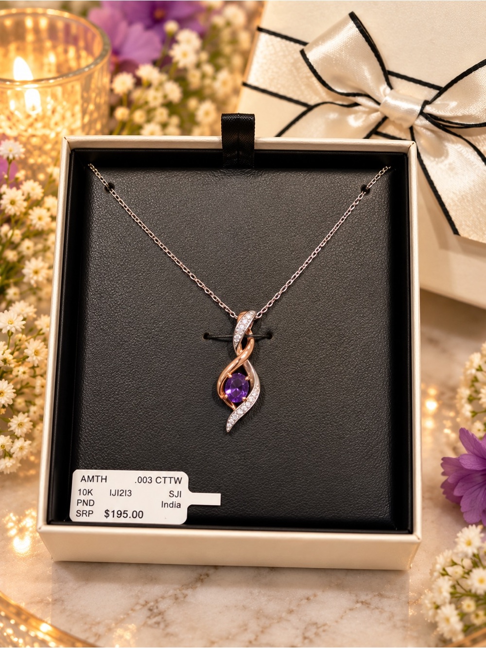 10K Gold Amethyst Diamond Infinity Necklace Sterling Silver 925 NWT